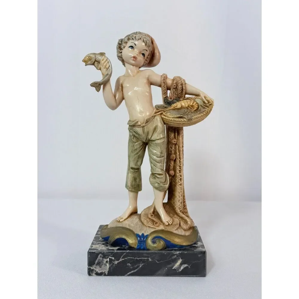 VTG Fontanini Depose Italy Carrara Marble Simonelli Boy with Fish 7